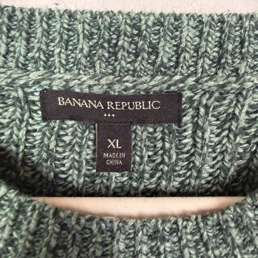 Banana Republic Mens Green Crewneck Sweater SZ XL Wool Blend Chunky Fisherman